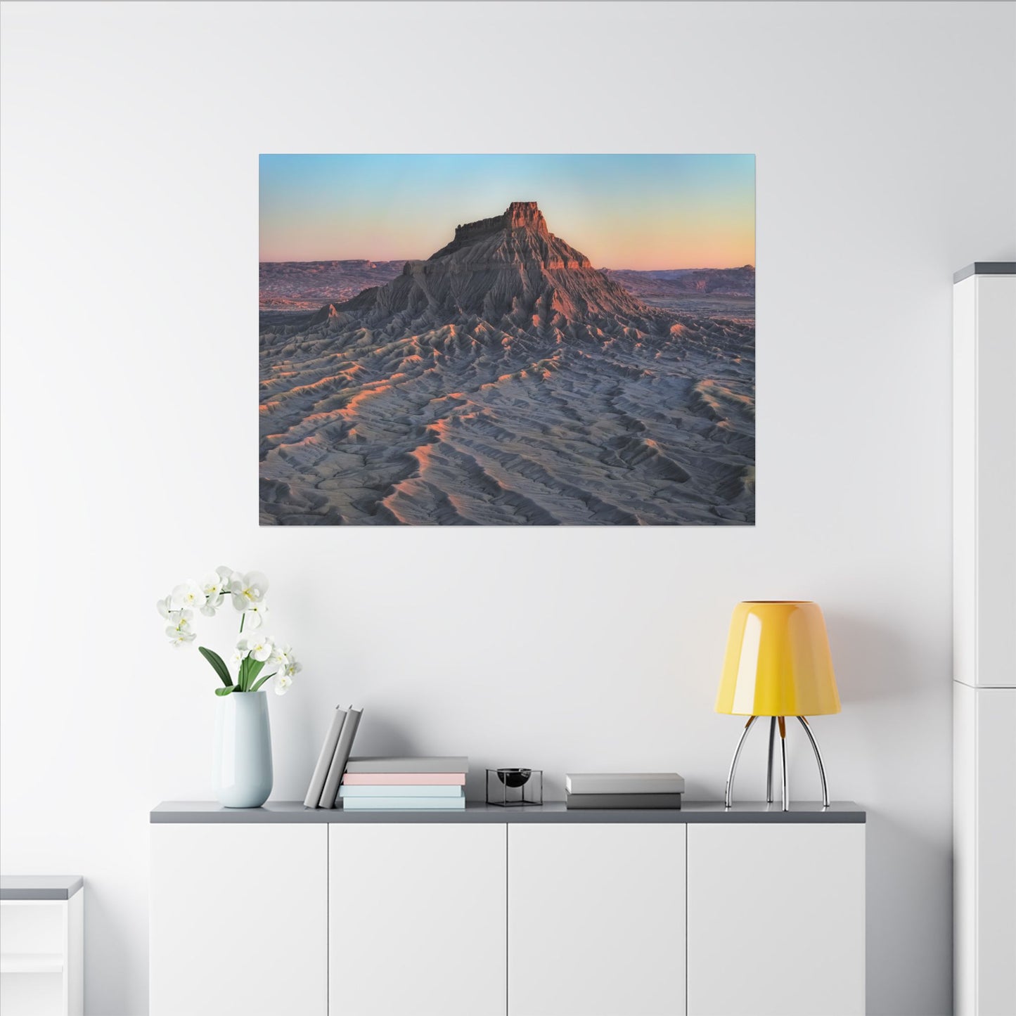 Sunset Factory Butte Canvas Wall Art — Desert Butte Landscape Print