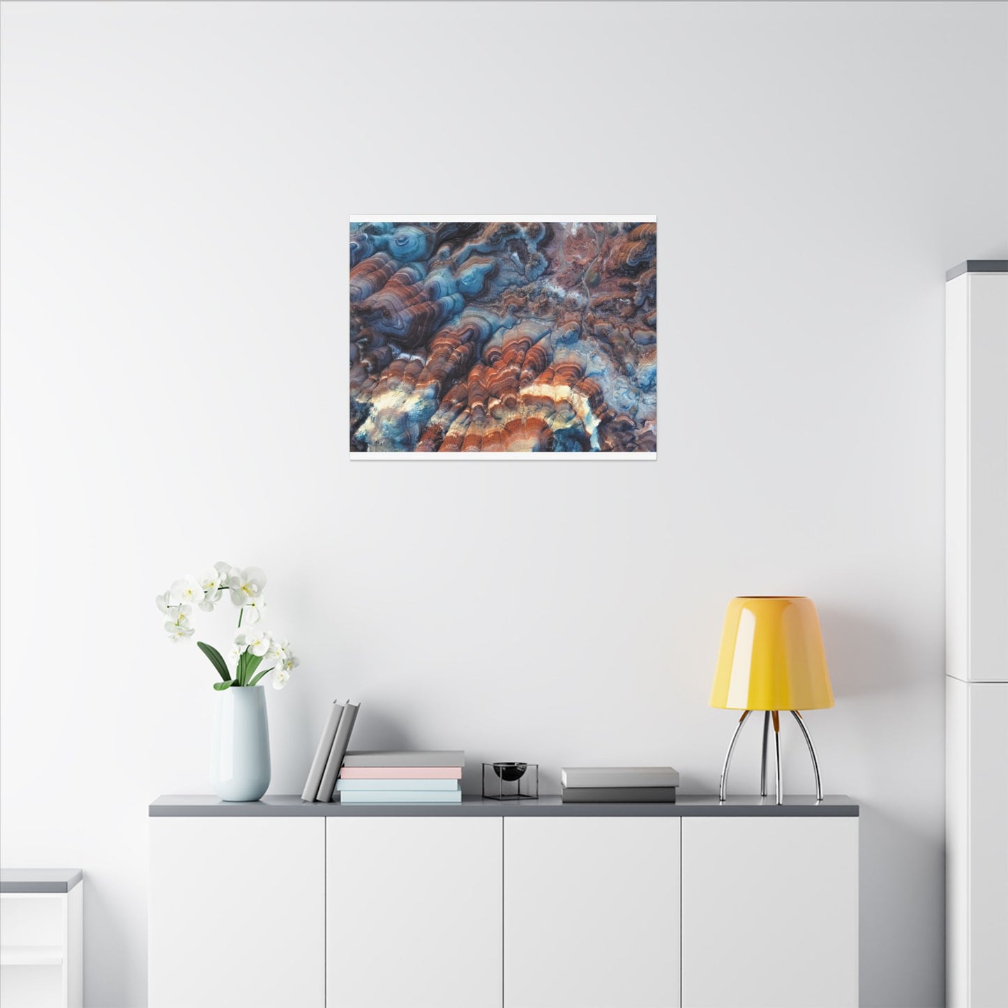 Bentonite Hills Agate Wave Matte Canvas Print — Blue & Copper Geological Art