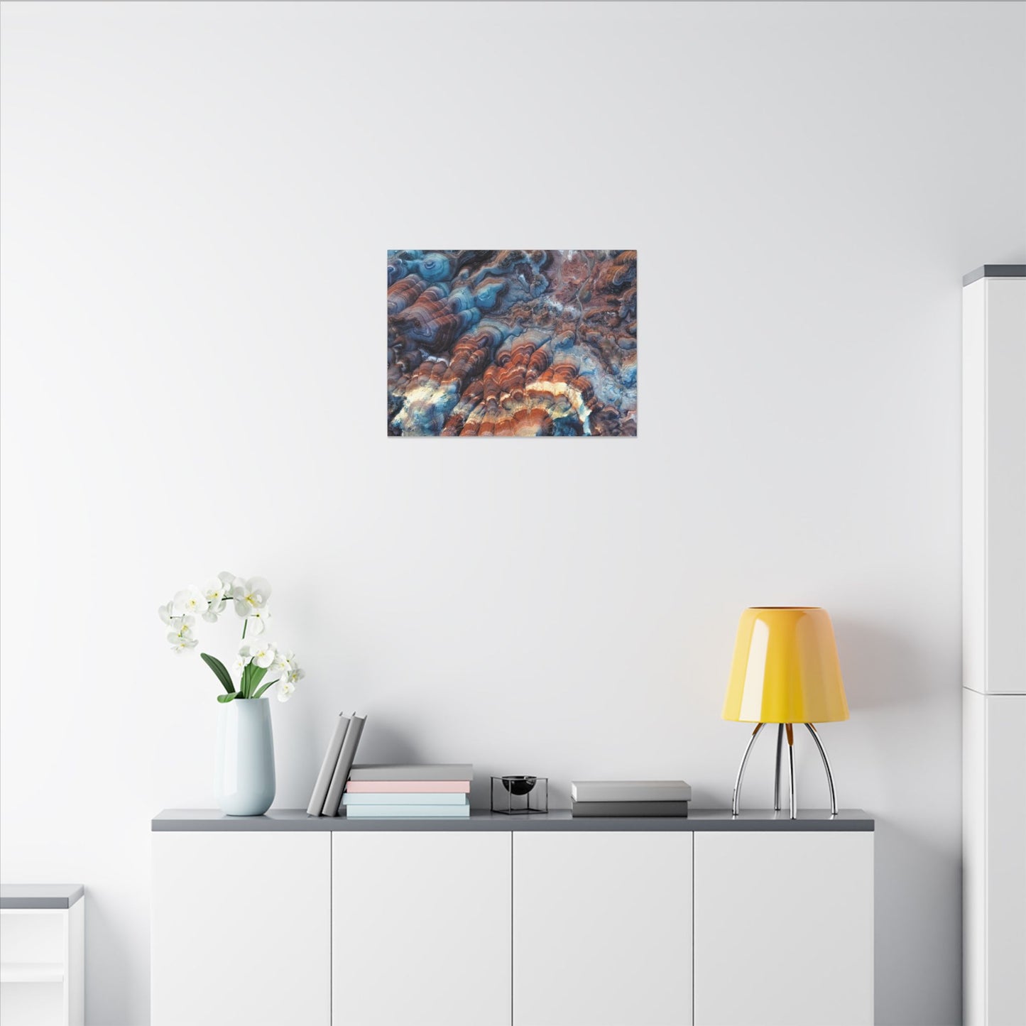 Bentonite Hills Agate Wave Matte Canvas Print — Blue & Copper Geological Art