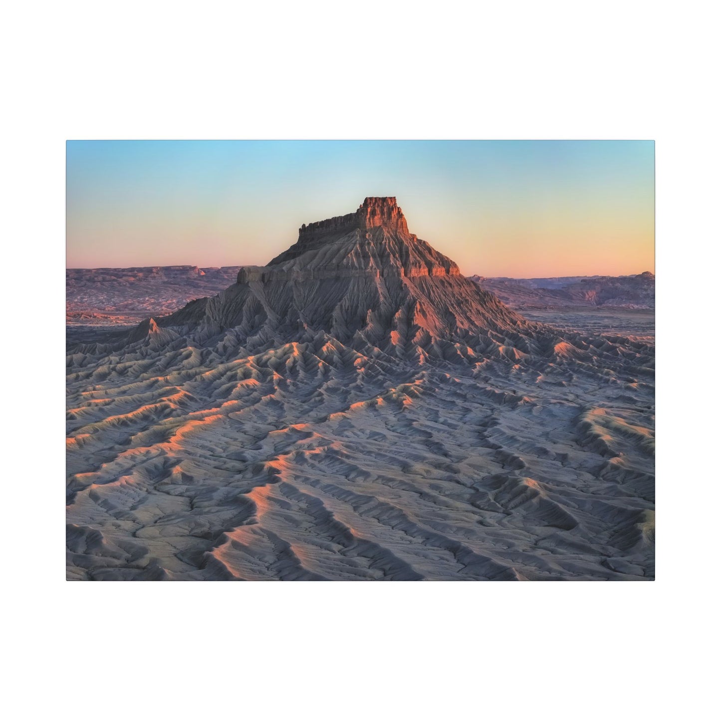 Sunset Factory Butte Canvas Wall Art — Desert Butte Landscape Print