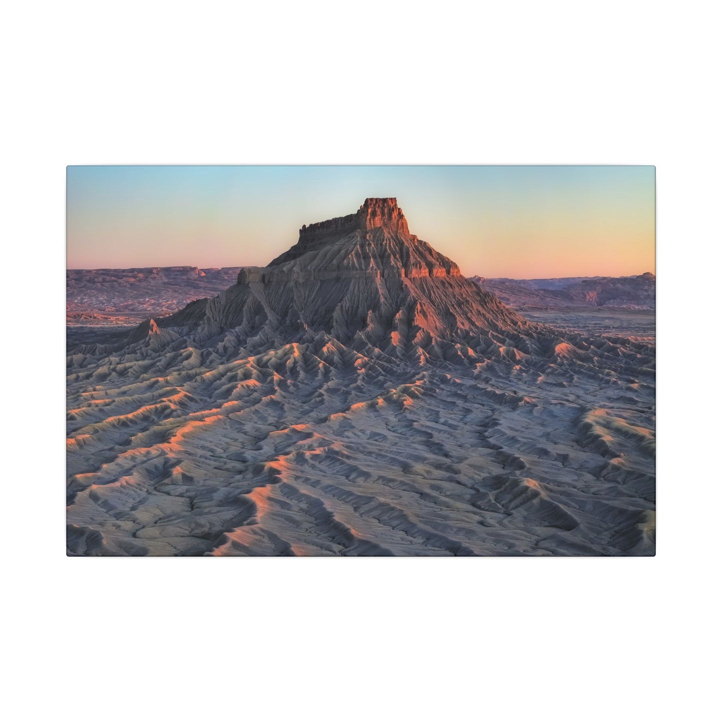 Sunset Factory Butte Canvas Wall Art — Desert Butte Landscape Print