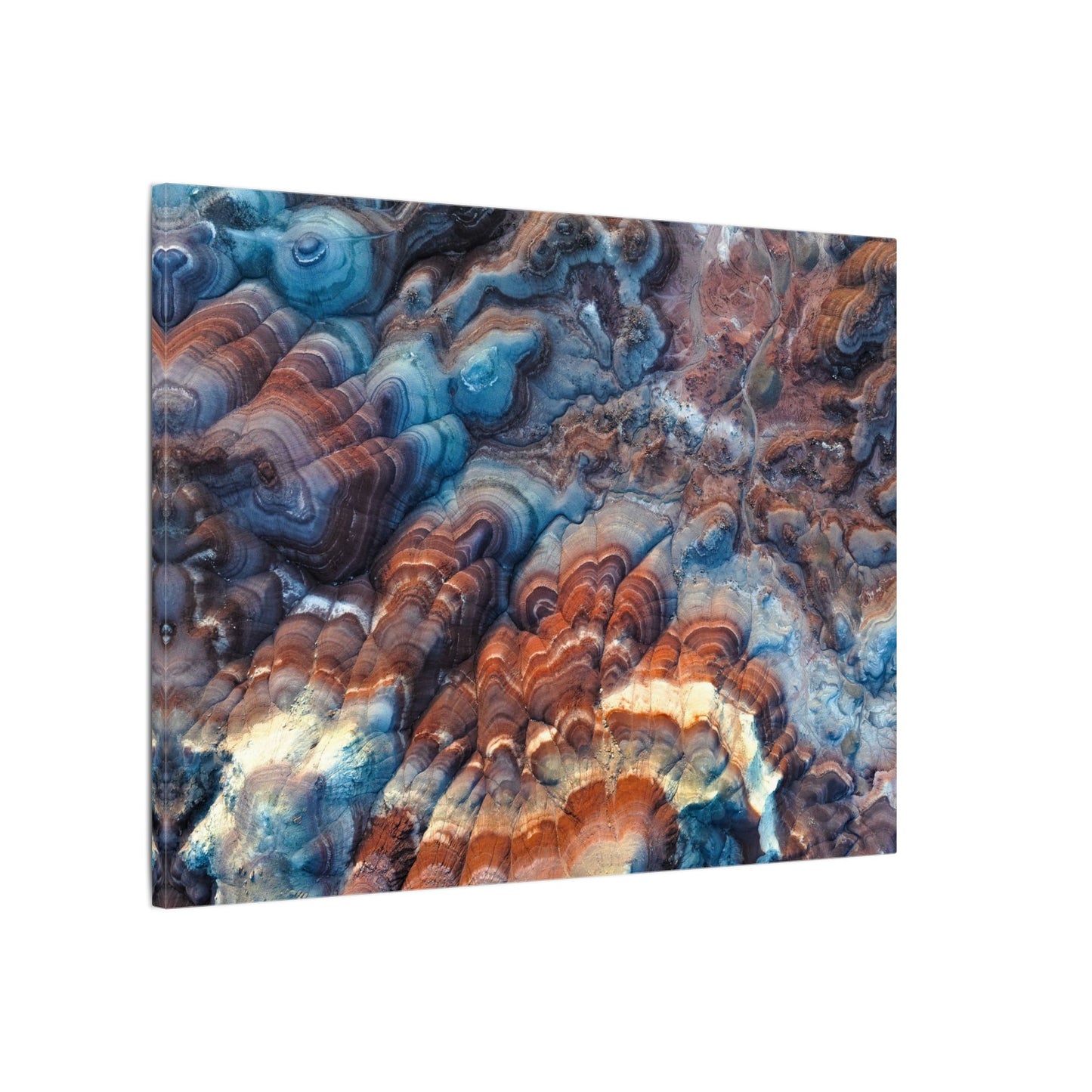 Bentonite Hills Agate Wave Matte Canvas Print — Blue & Copper Geological Art