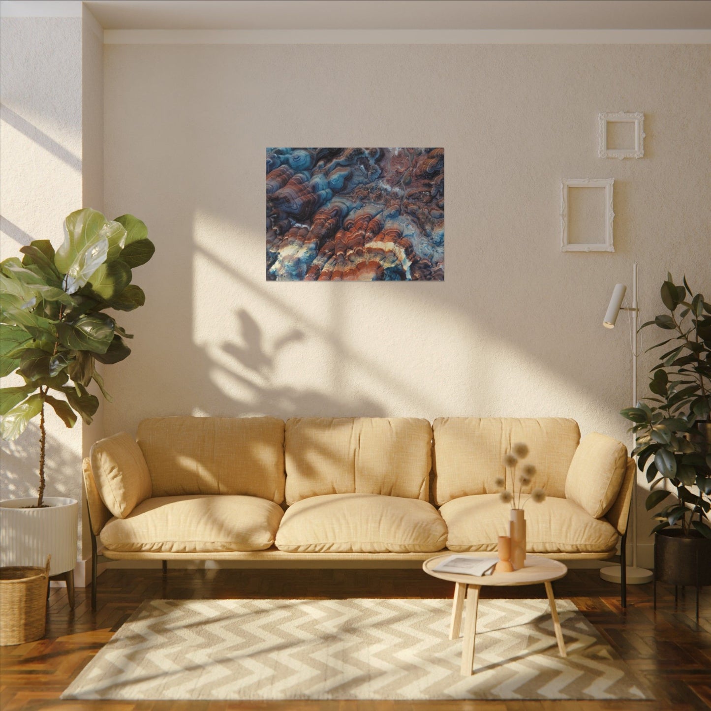 Bentonite Hills Agate Wave Matte Canvas Print — Blue & Copper Geological Art