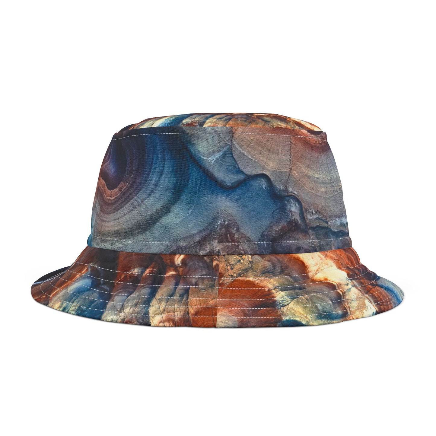Bentonite Hills, Utah, Abstract Agate Print Bucket Hat — Colorful Swirl Pattern