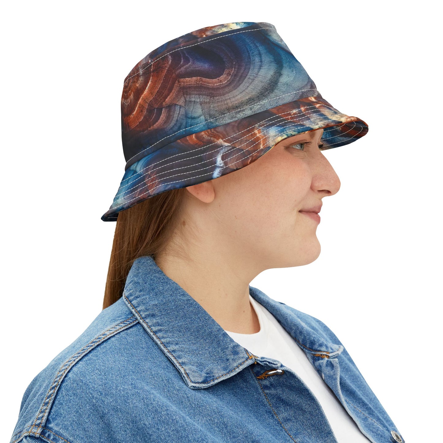 Bentonite Hills, Utah, Abstract Agate Print Bucket Hat — Colorful Swirl Pattern