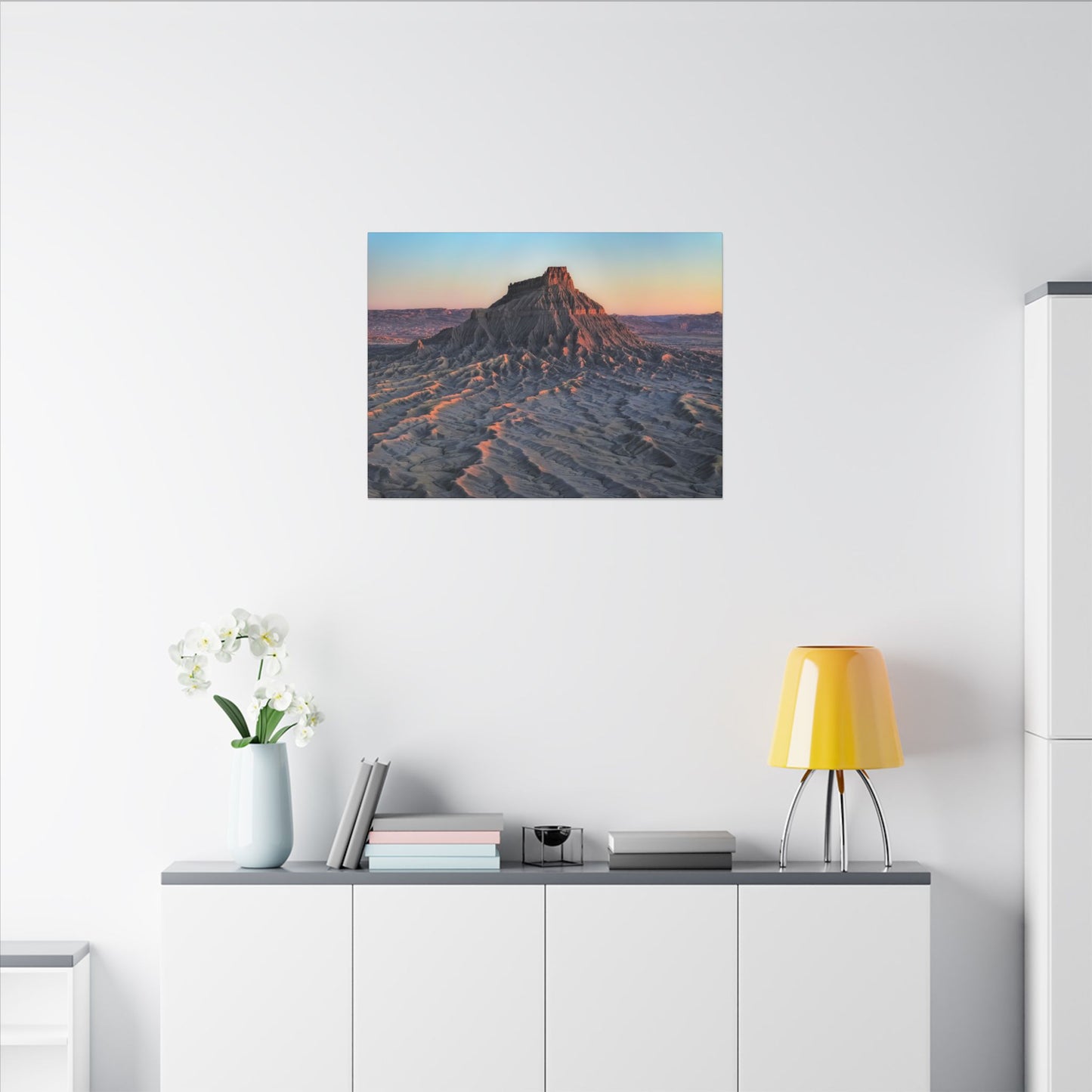 Sunset Factory Butte Canvas Wall Art — Desert Butte Landscape Print
