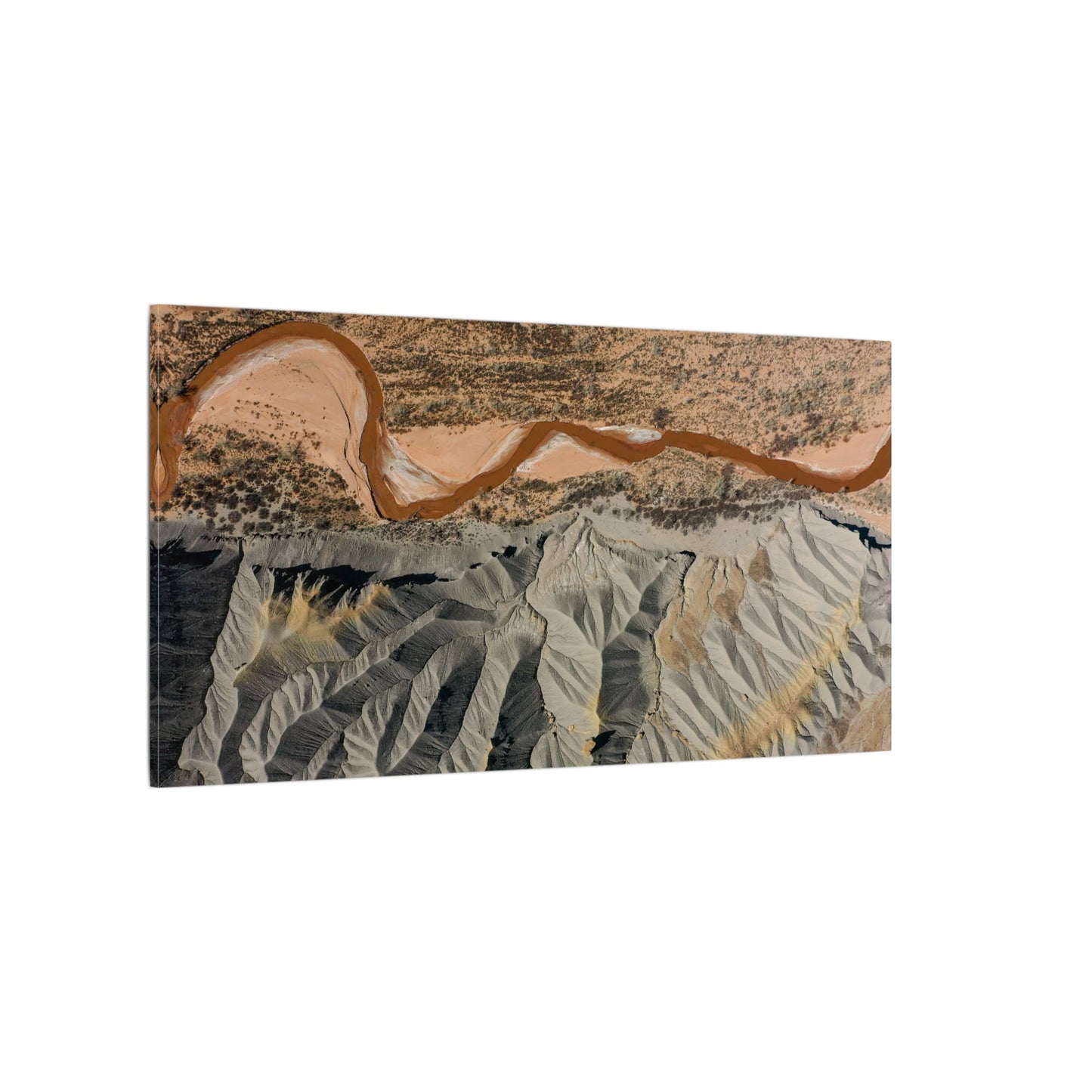 Abstract Aerial Landscape Matte Canvas Print — River Bend Desert Panorama