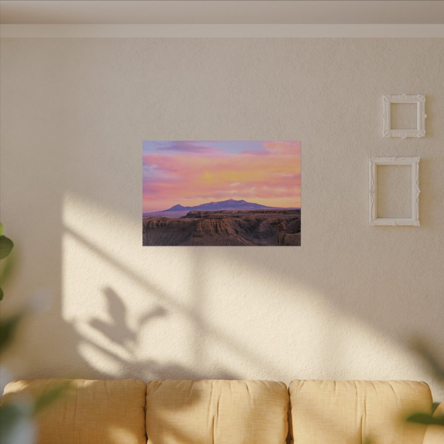 Henry Mountains - Sunset Desert Canvas Wall Art - Pink Pastel Mountain Landscape