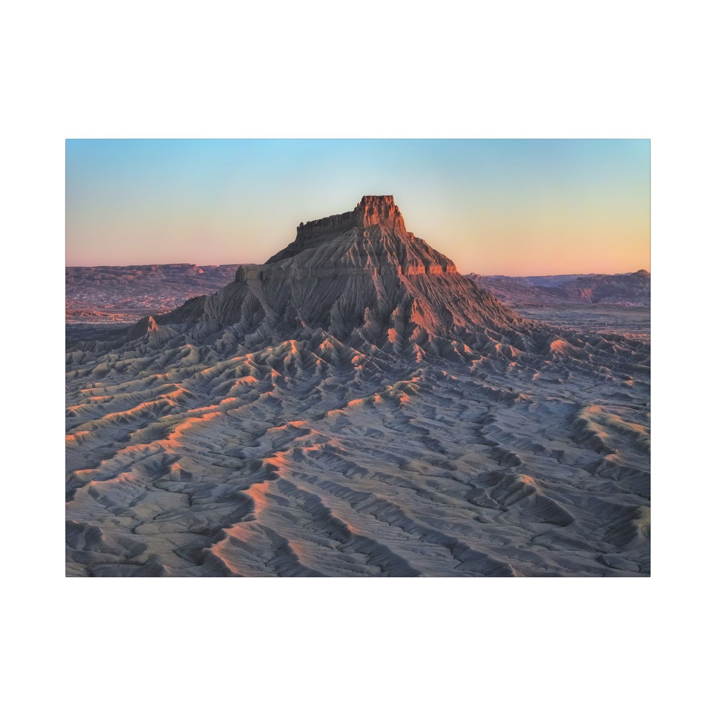 Sunset Factory Butte Canvas Wall Art — Desert Butte Landscape Print