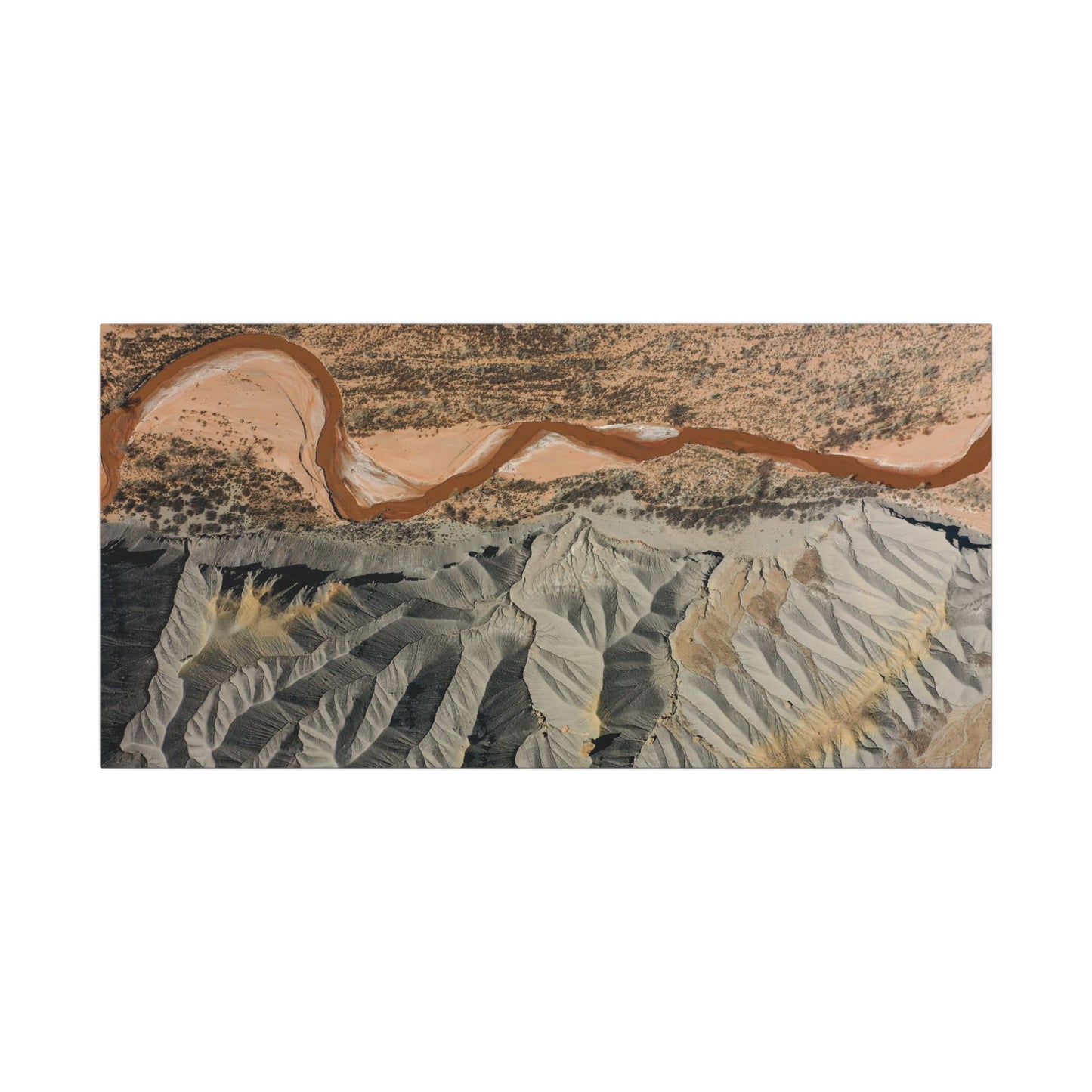 Abstract Aerial Landscape Matte Canvas Print — River Bend Desert Panorama