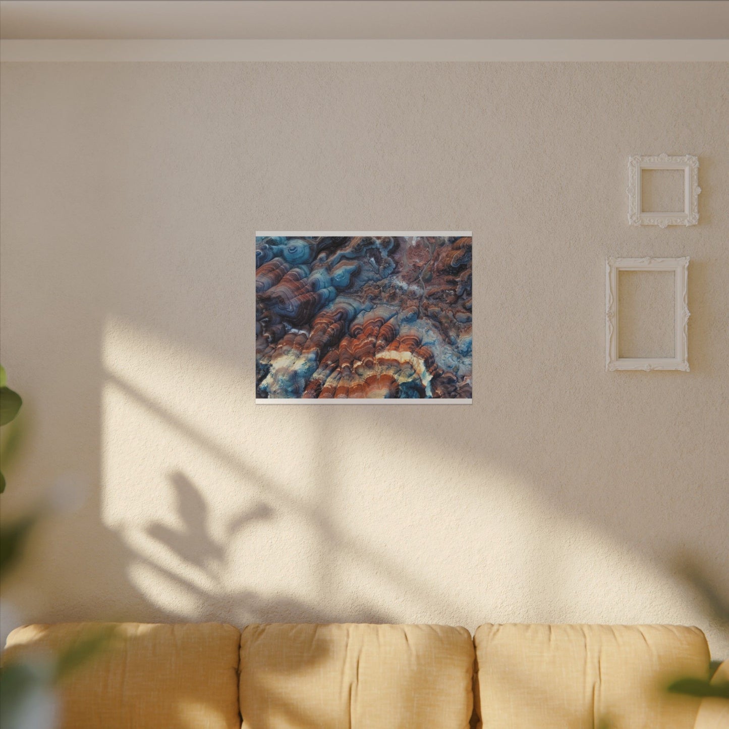 Bentonite Hills Agate Wave Matte Canvas Print — Blue & Copper Geological Art