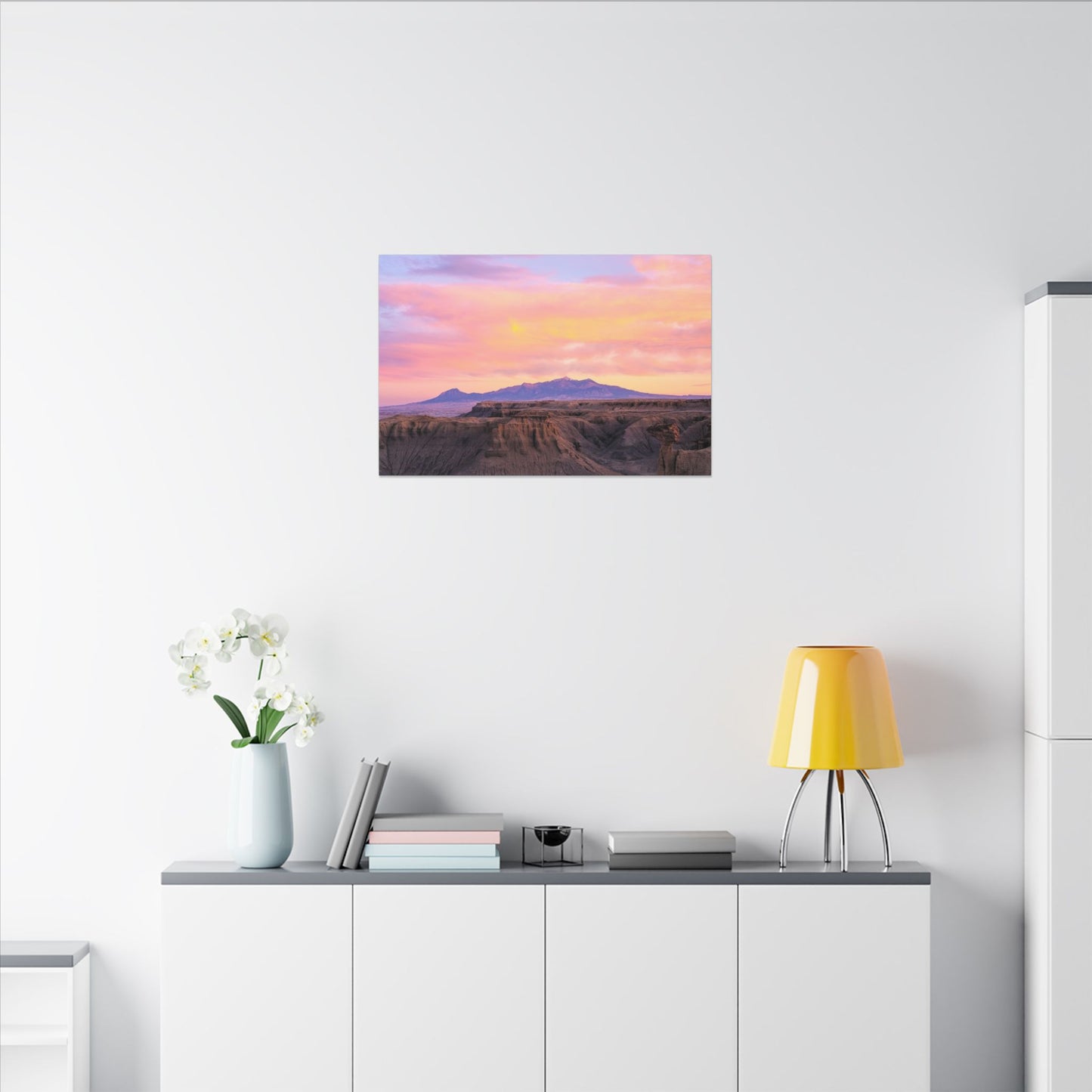 Henry Mountains - Sunset Desert Canvas Wall Art - Pink Pastel Mountain Landscape