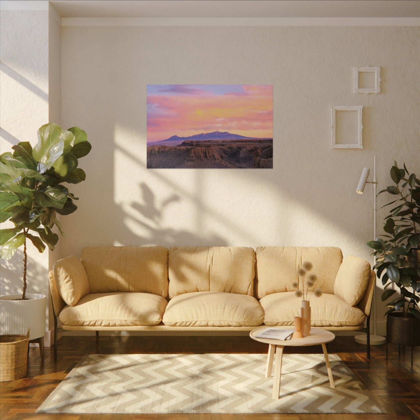 Henry Mountains - Sunset Desert Canvas Wall Art - Pink Pastel Mountain Landscape