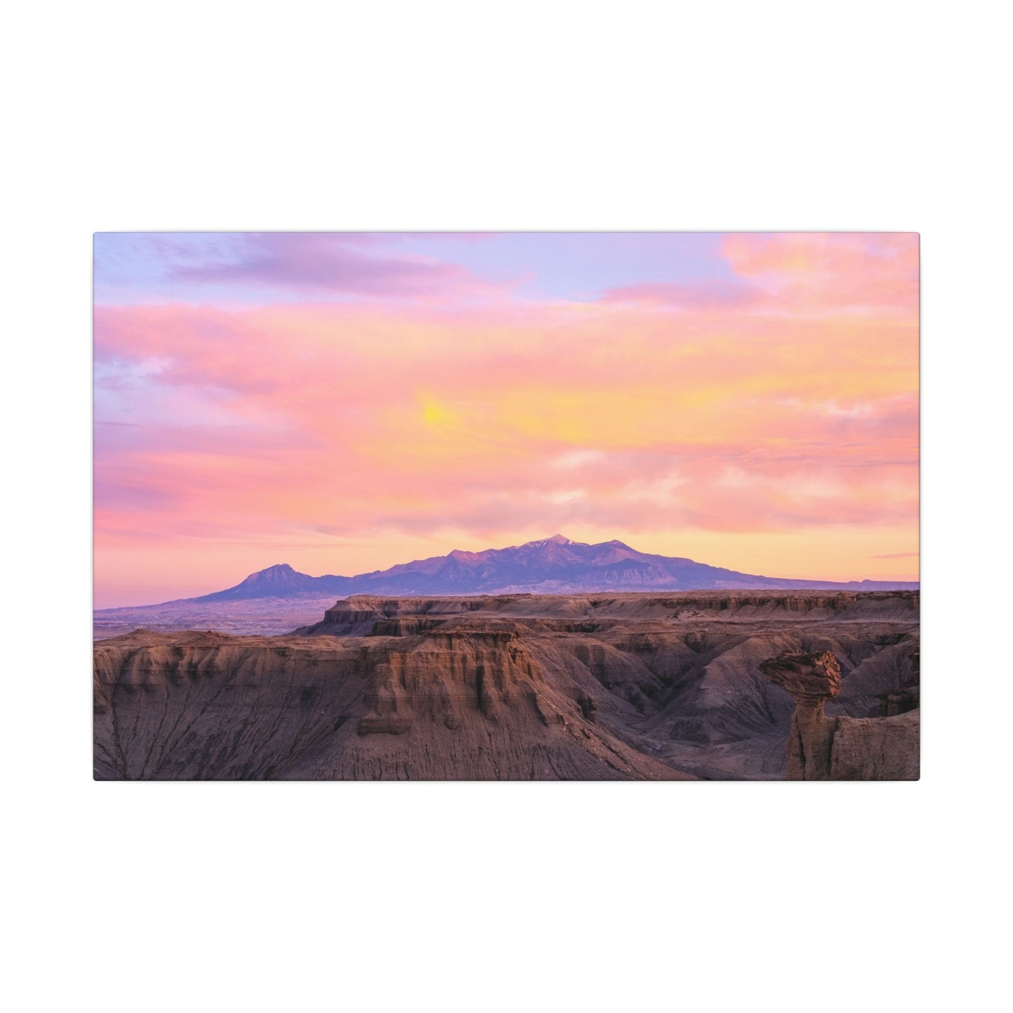 Henry Mountains - Sunset Desert Canvas Wall Art - Pink Pastel Mountain Landscape