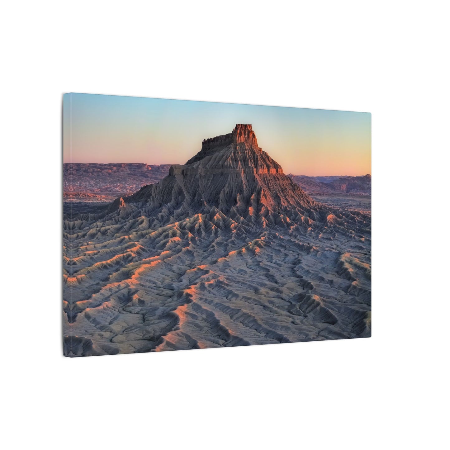 Sunset Factory Butte Canvas Wall Art — Desert Butte Landscape Print
