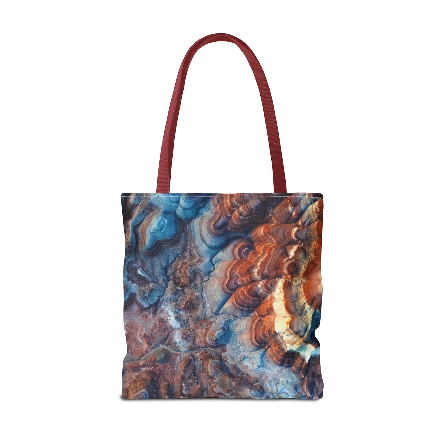 Bentonite Hills Utah Abstract Agate Pattern Tote Bag — Blue & Rust Marble All-Over Print