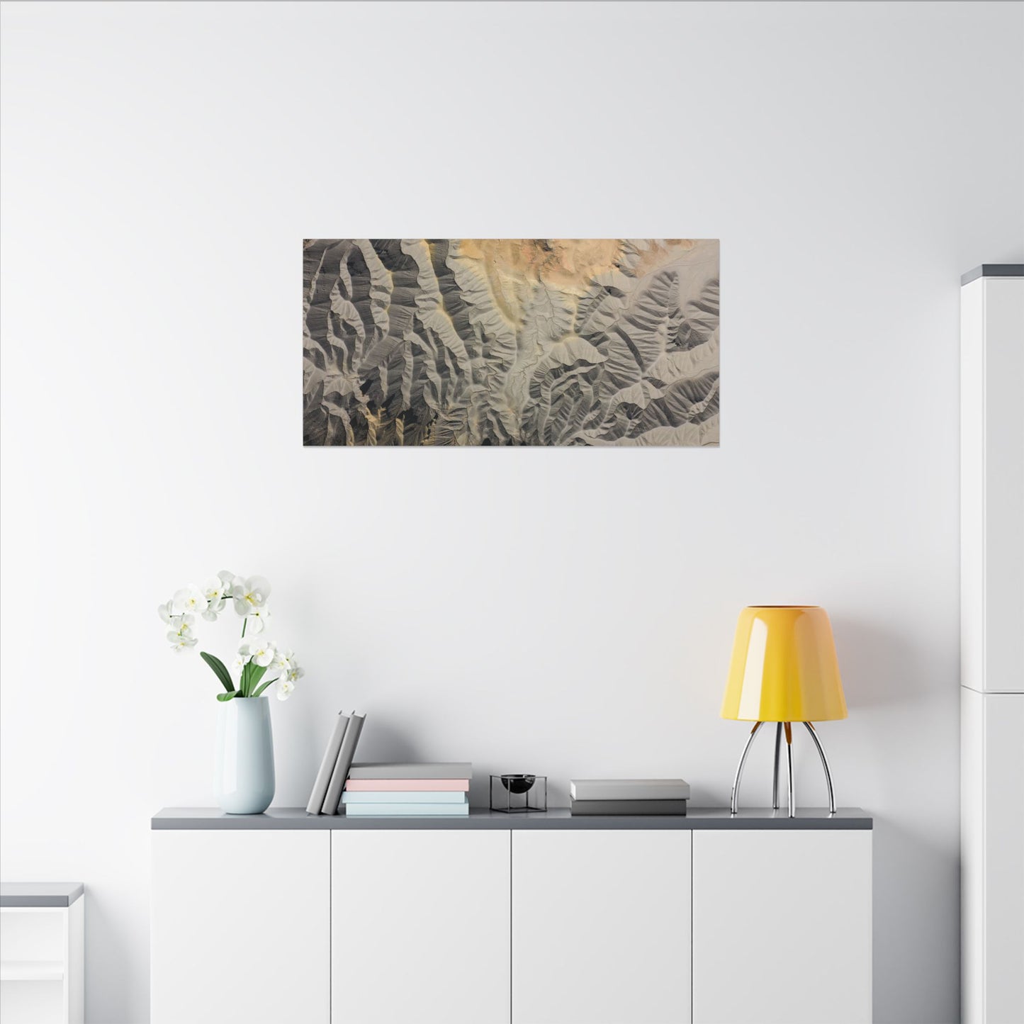 Abstract Aerial Badlands Landscape Matte Canvas Print — Neutral Geometric Wall Art