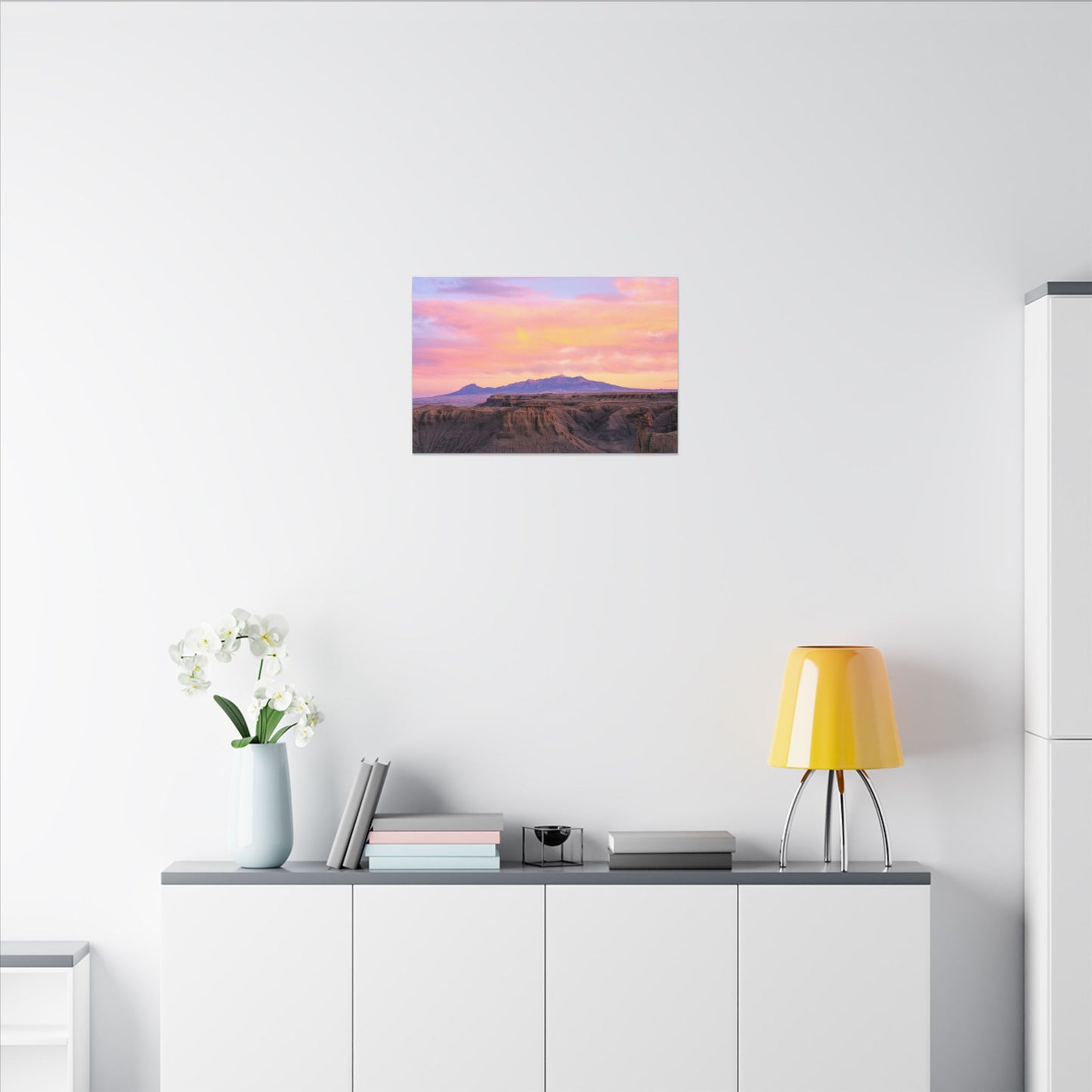 Henry Mountains - Sunset Desert Canvas Wall Art - Pink Pastel Mountain Landscape