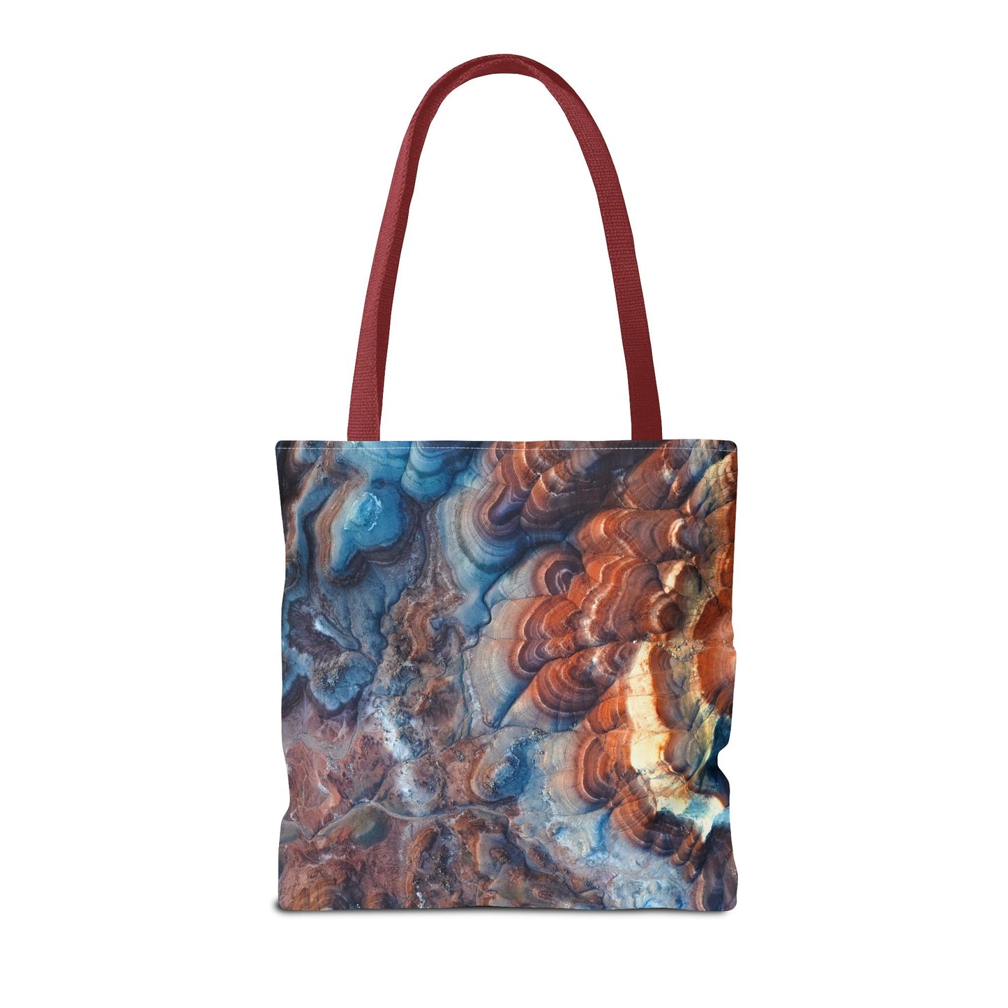 Bentonite Hills Utah Abstract Agate Pattern Tote Bag — Blue & Rust Marble All-Over Print