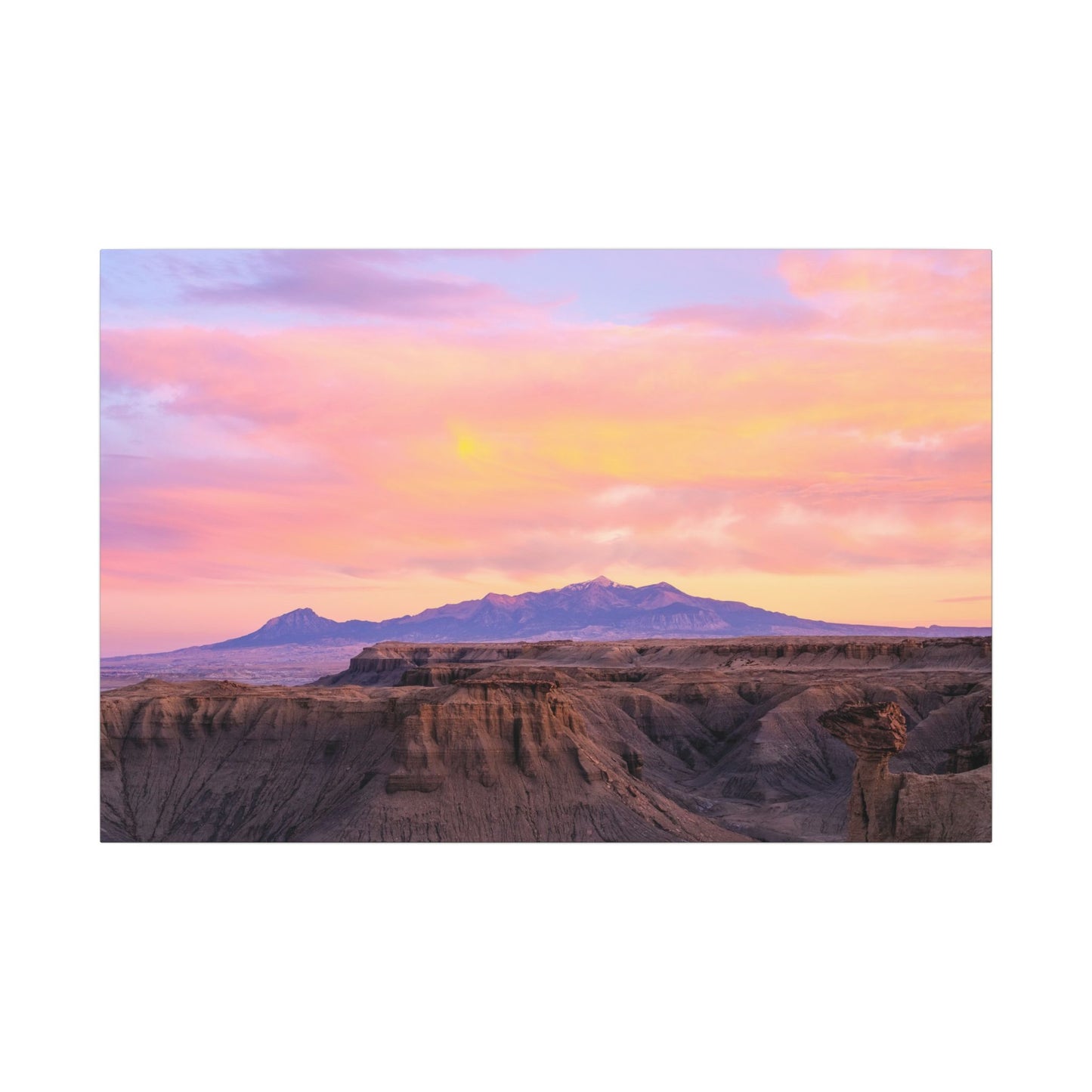 Henry Mountains - Sunset Desert Canvas Wall Art - Pink Pastel Mountain Landscape