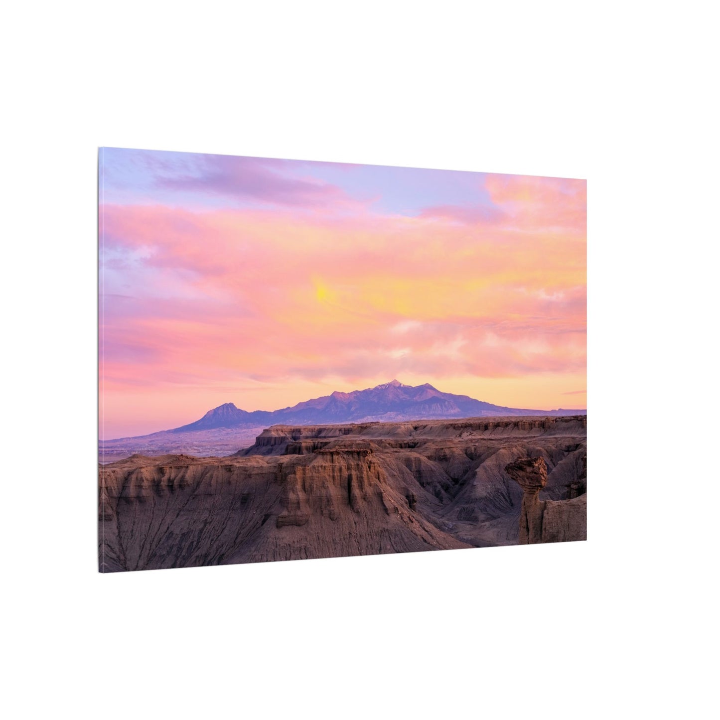 Henry Mountains - Sunset Desert Canvas Wall Art - Pink Pastel Mountain Landscape