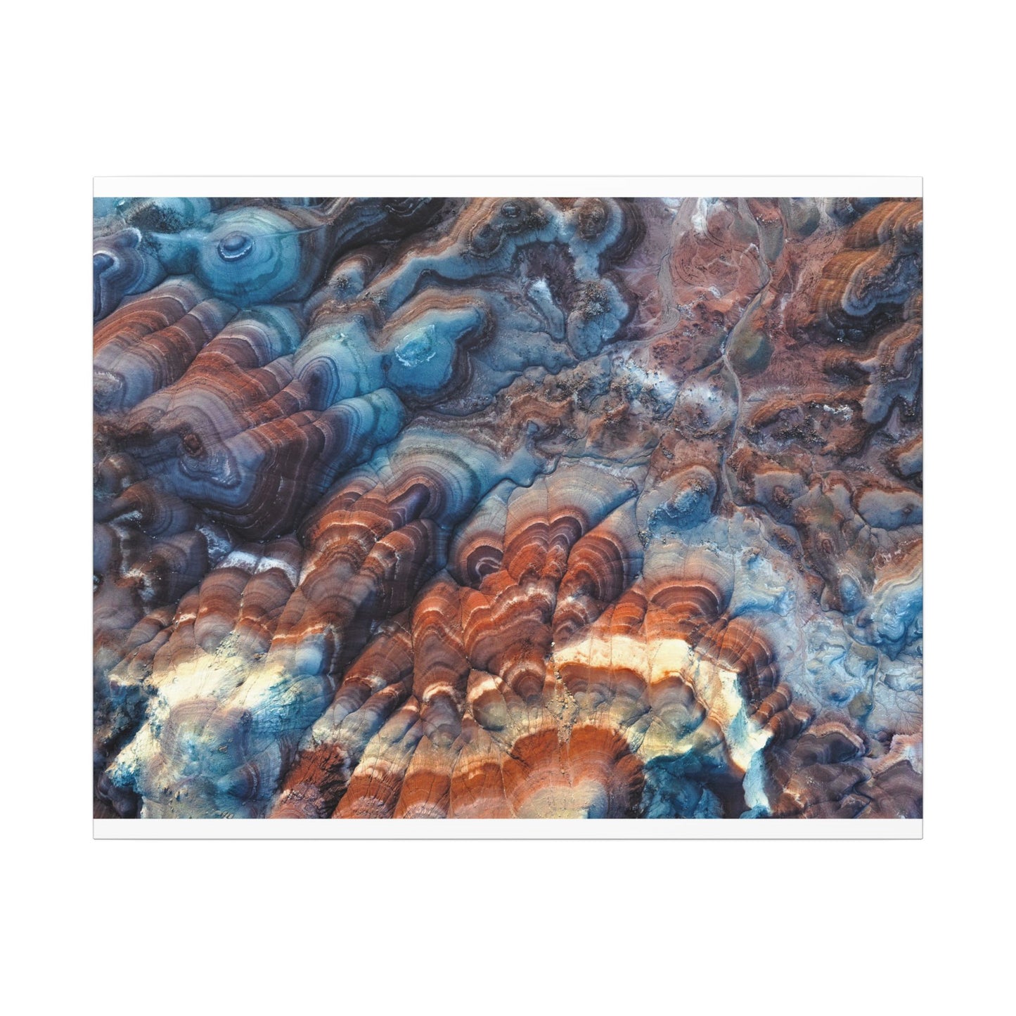 Bentonite Hills Agate Wave Matte Canvas Print — Blue & Copper Geological Art