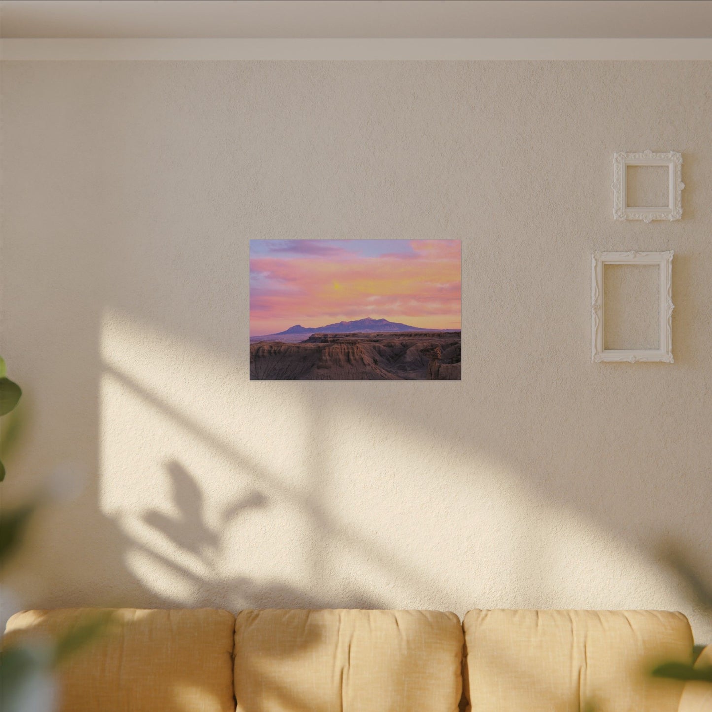Henry Mountains - Sunset Desert Canvas Wall Art - Pink Pastel Mountain Landscape
