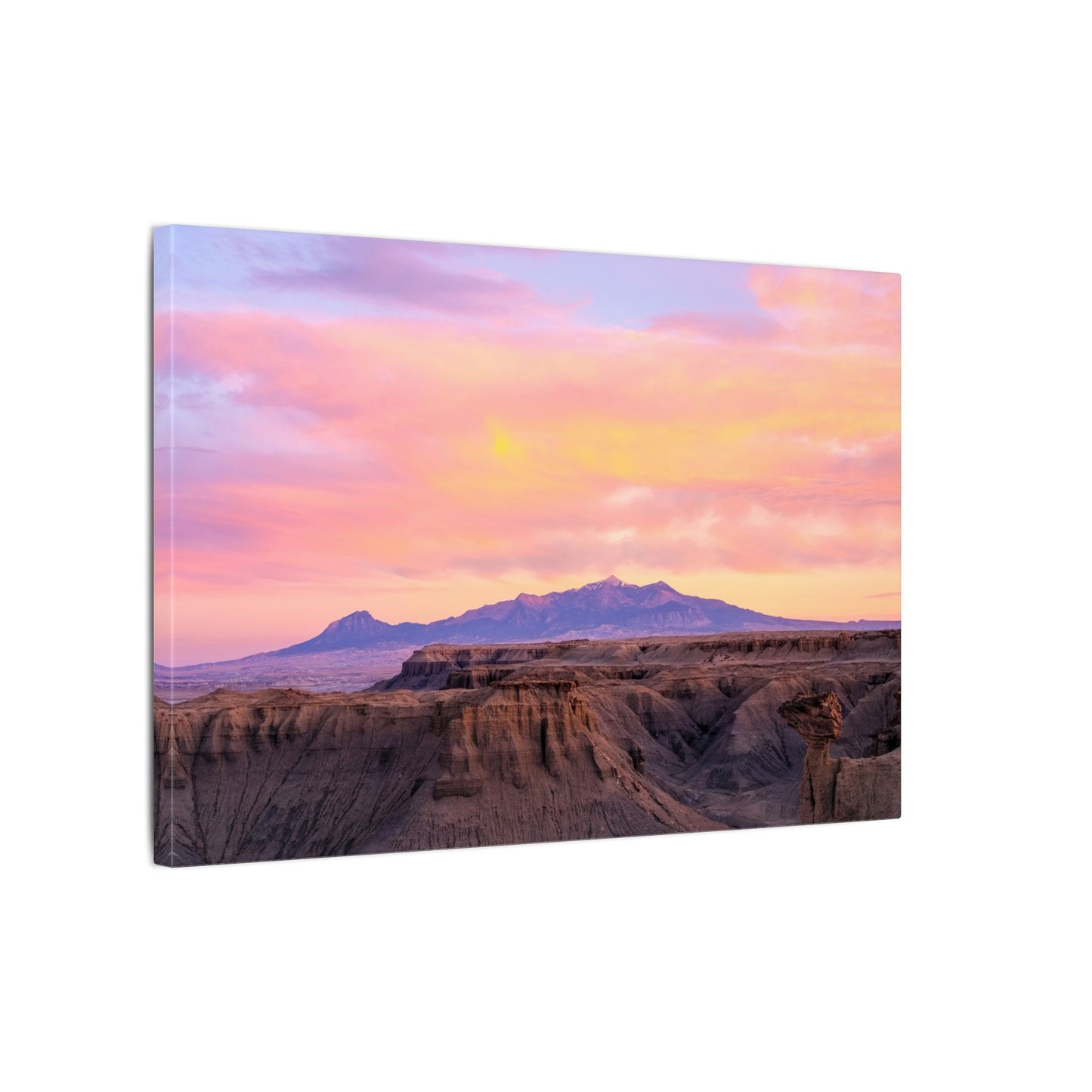 Henry Mountains - Sunset Desert Canvas Wall Art - Pink Pastel Mountain Landscape