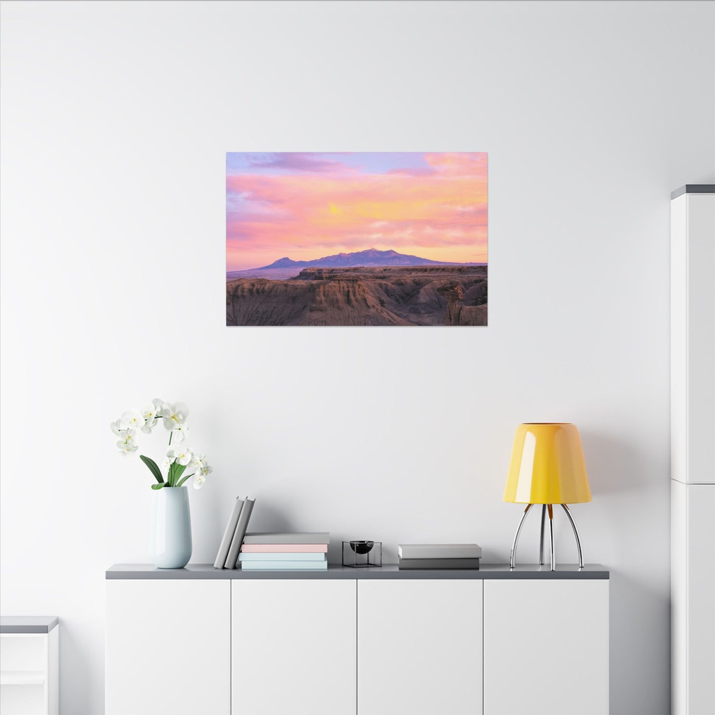 Henry Mountains - Sunset Desert Canvas Wall Art - Pink Pastel Mountain Landscape