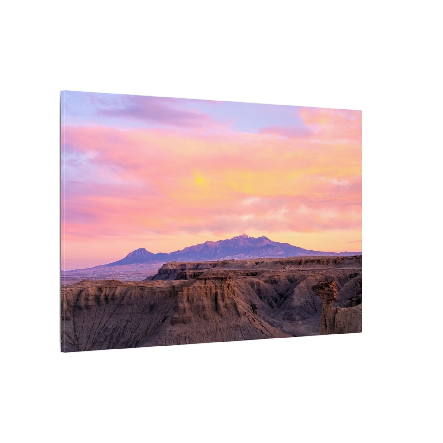 Henry Mountains - Sunset Desert Canvas Wall Art - Pink Pastel Mountain Landscape
