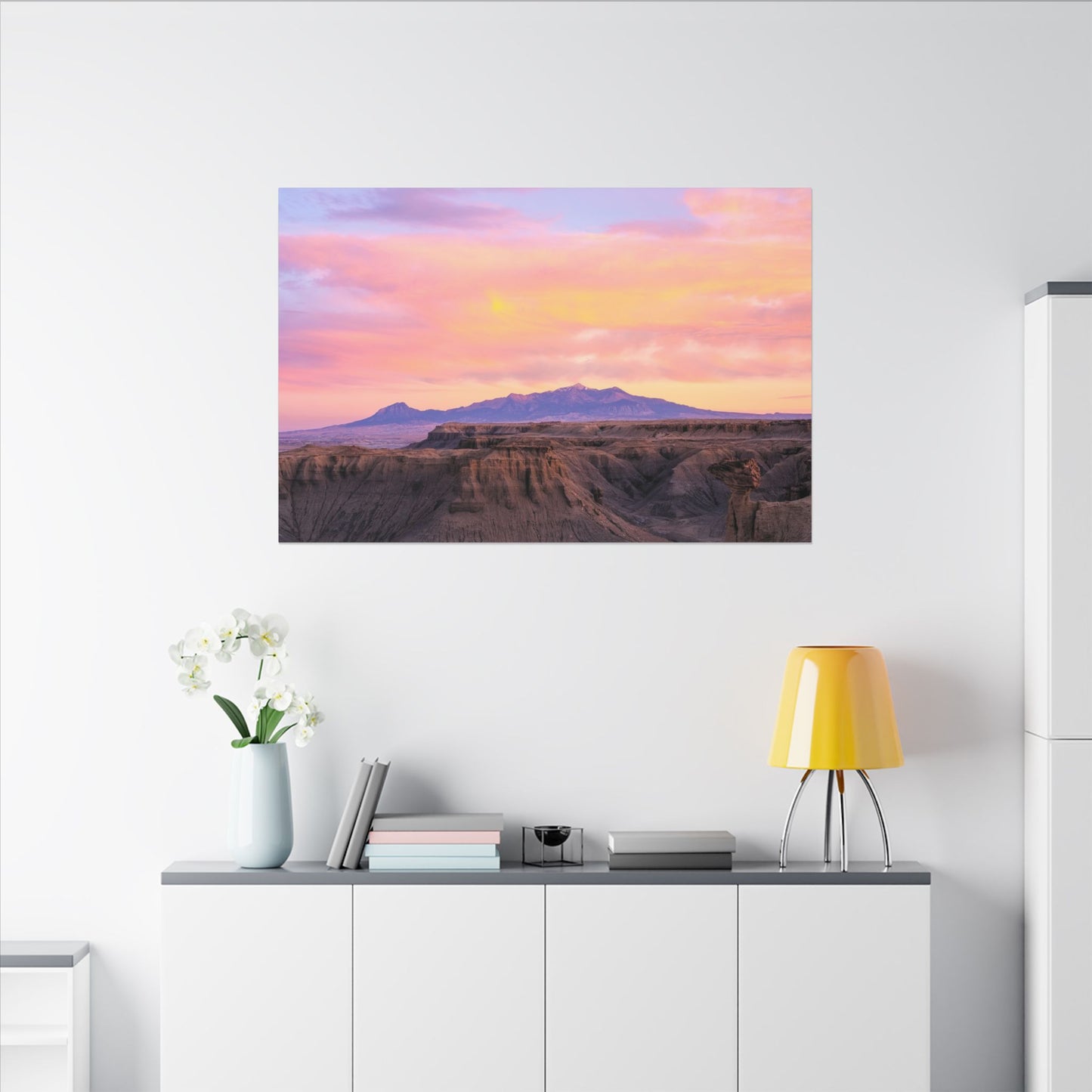 Henry Mountains - Sunset Desert Canvas Wall Art - Pink Pastel Mountain Landscape