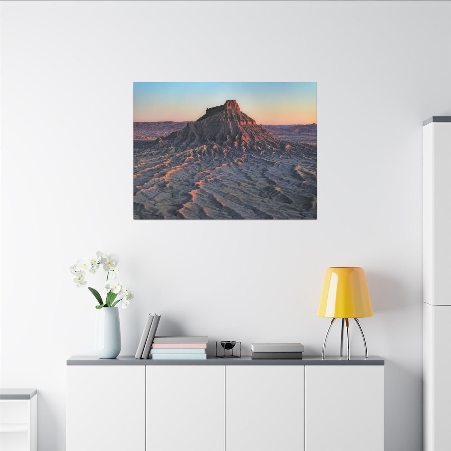 Sunset Factory Butte Canvas Wall Art — Desert Butte Landscape Print