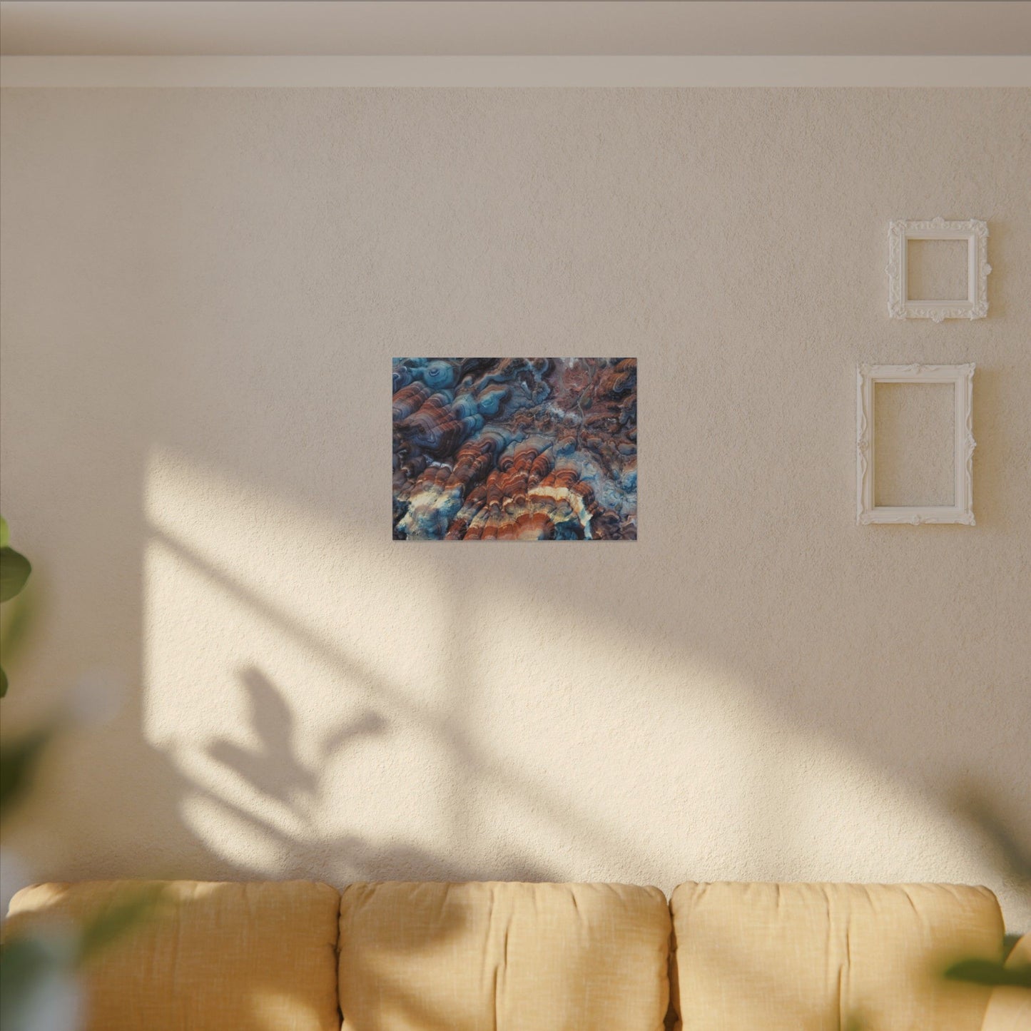 Bentonite Hills Agate Wave Matte Canvas Print — Blue & Copper Geological Art
