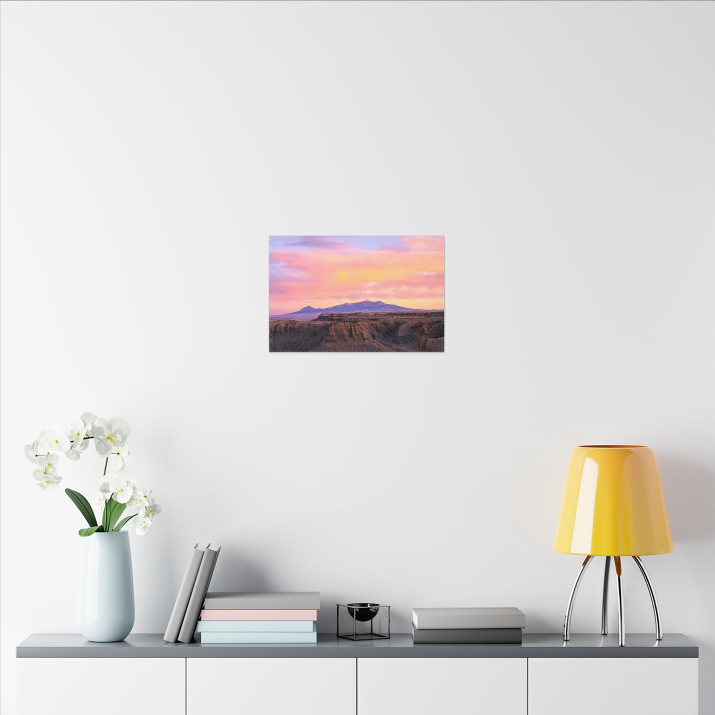 Henry Mountains - Sunset Desert Canvas Wall Art - Pink Pastel Mountain Landscape