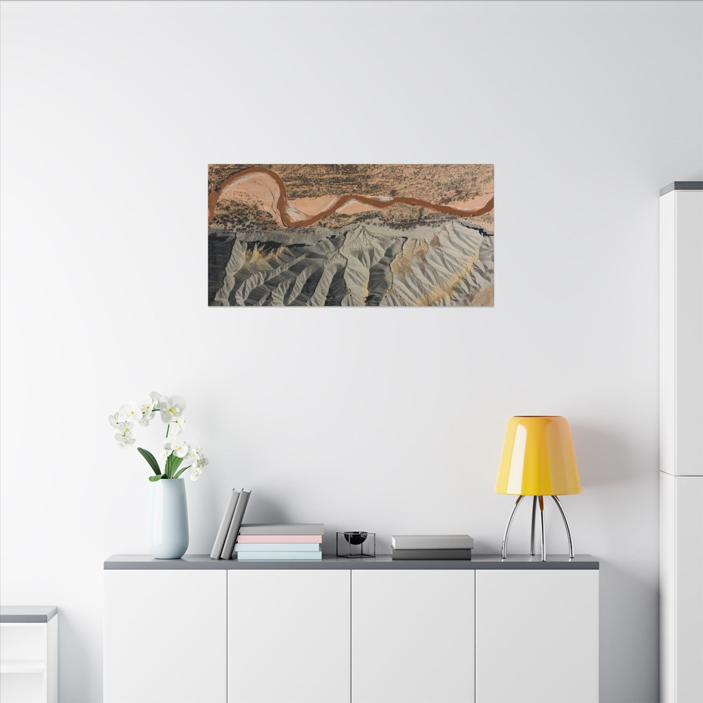 Abstract Aerial Landscape Matte Canvas Print — River Bend Desert Panorama