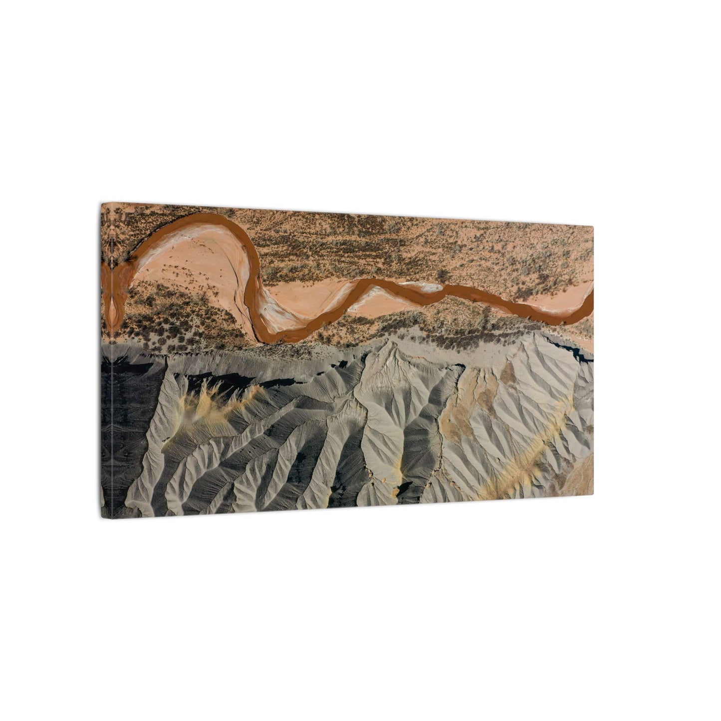 Abstract Aerial Landscape Matte Canvas Print — River Bend Desert Panorama